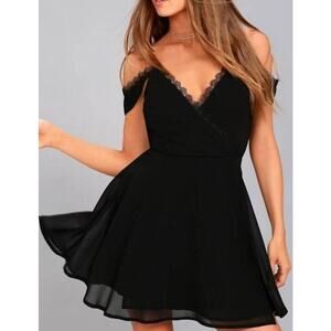 Lulus “Absolutely Unforgettable” Black Lace Off-Shoulder Mini Dress Medium (NWT)